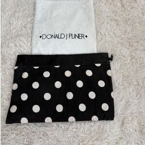Donald J Pliner Black Polka‎ Dot Leather Trim Clutch Bag Italy Made